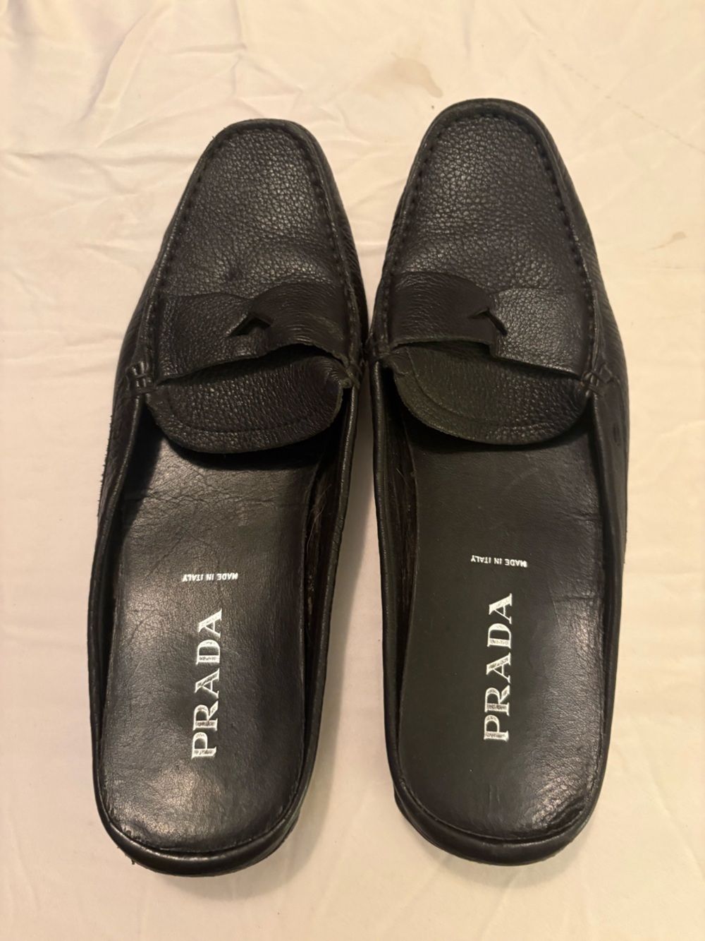 Prada Black Pebbled Leather Penny Loafers for Women